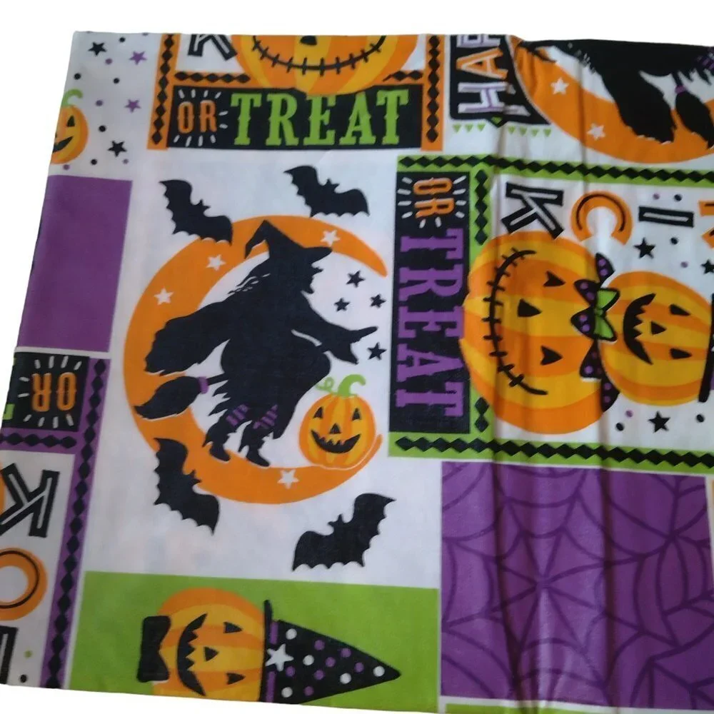 Halloween Tablecloth 54X68 Rectangle Pumpkins Skulls Black Vinyl Flannel Back